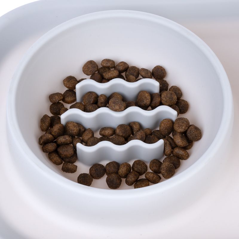 TIAKI Stainless Steel Double Bowl & Slow Feeder with Mat 2 x 300ml