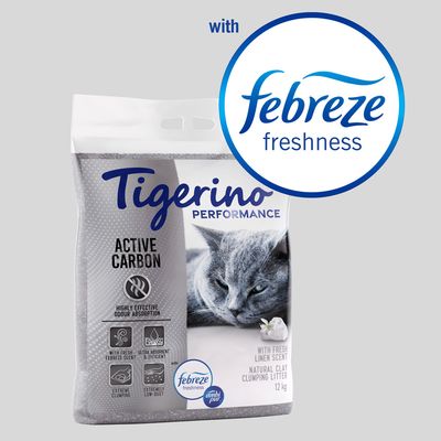 Tigerino Performance Active Carbon Cat Litter – Febreze Fresh Linen Scent 12kg
