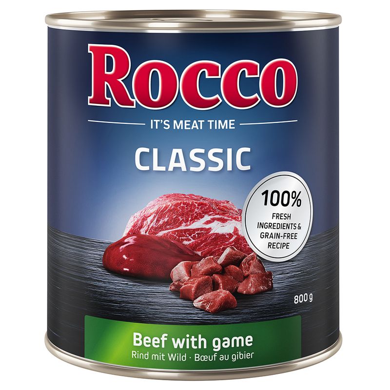 Rocco Classic Trial Pack 6 x 800g Topseller Mix: Pure Beef, Beef/Poultry Hearts, Beef/Chicken