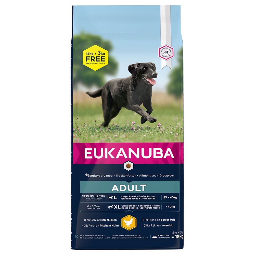 18kg Eukanuba Dry Dog Food - 15kg + 3kg Free! * Adult Large Breed - Chicken (18kg)