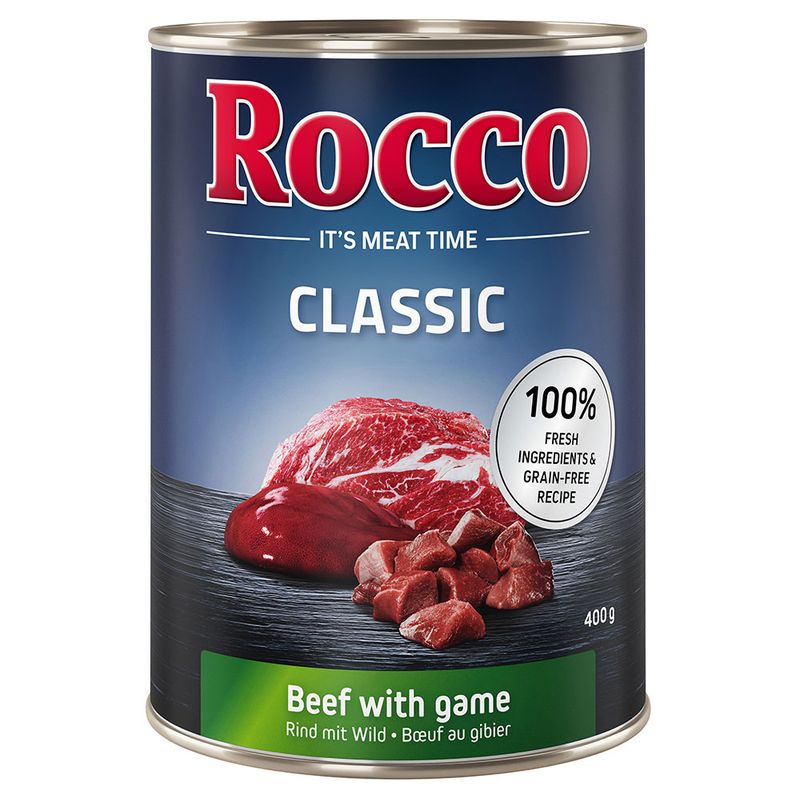Rocco Classic Saver Pack 24 x 400g Topseller Mix: Pure Beef, Beef/Poultry Hearts, Beef/Chicken