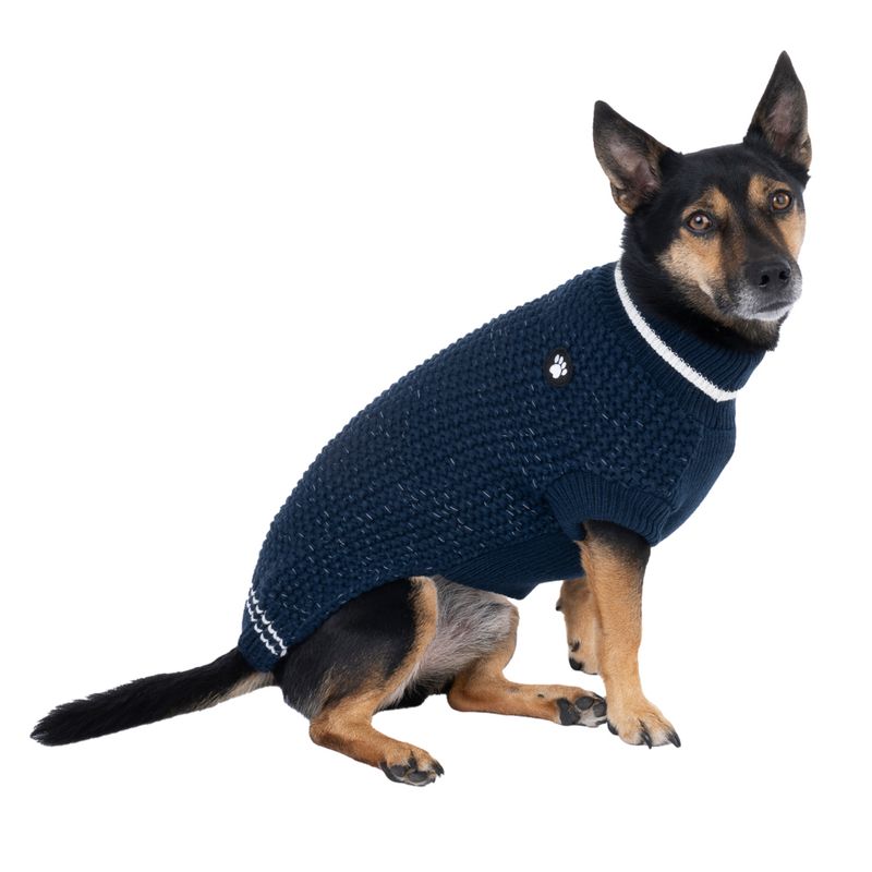 TIAKI Reflective Knit Dog Jumper - Dark Blue approx. 35cm Back Length