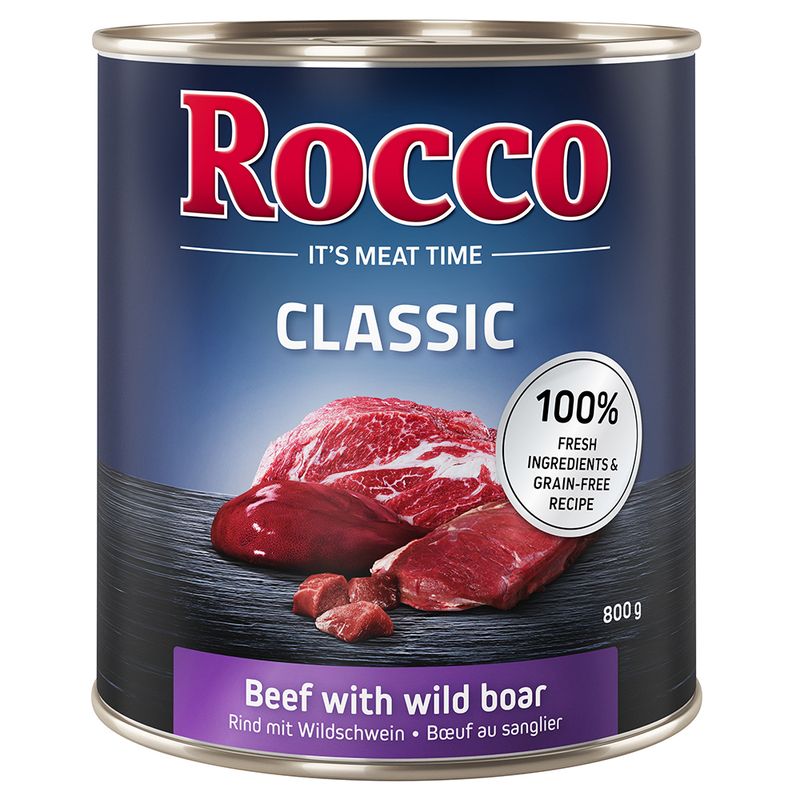 Rocco Classic Trial Pack 6 x 800g Topseller Mix: Pure Beef, Beef/Poultry Hearts, Beef/Chicken