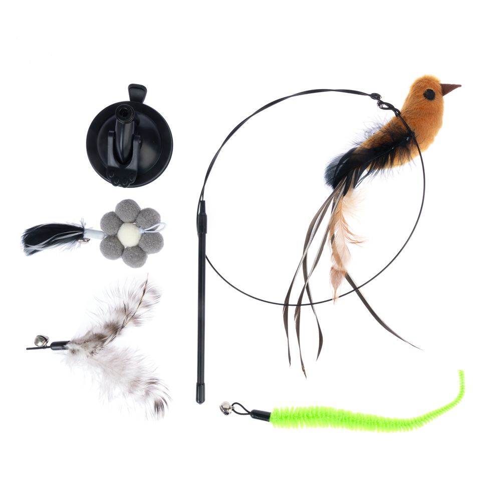 zooplus Basics 4-in-1 Interactive Cat Toy Dangler (95cm), 4 Attachments (each 15cm)