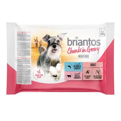 Briantos Fresh Pouch Trial Mix 4 x 100 g Chunks in Gravy (Salmon & Beef)