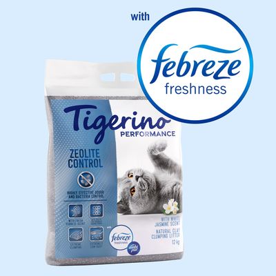 Tigerino Performance Cat Litter Zeolite Control - Febreze White Jasmine Scent 12kg