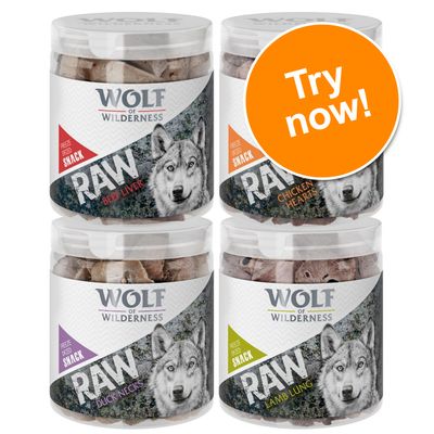 Wolf of Wilderness RAW Freeze-dried Snacks Mixed Trial Pack 4 Varieties: Lamb, Chicken, Beef, Duck (300g)