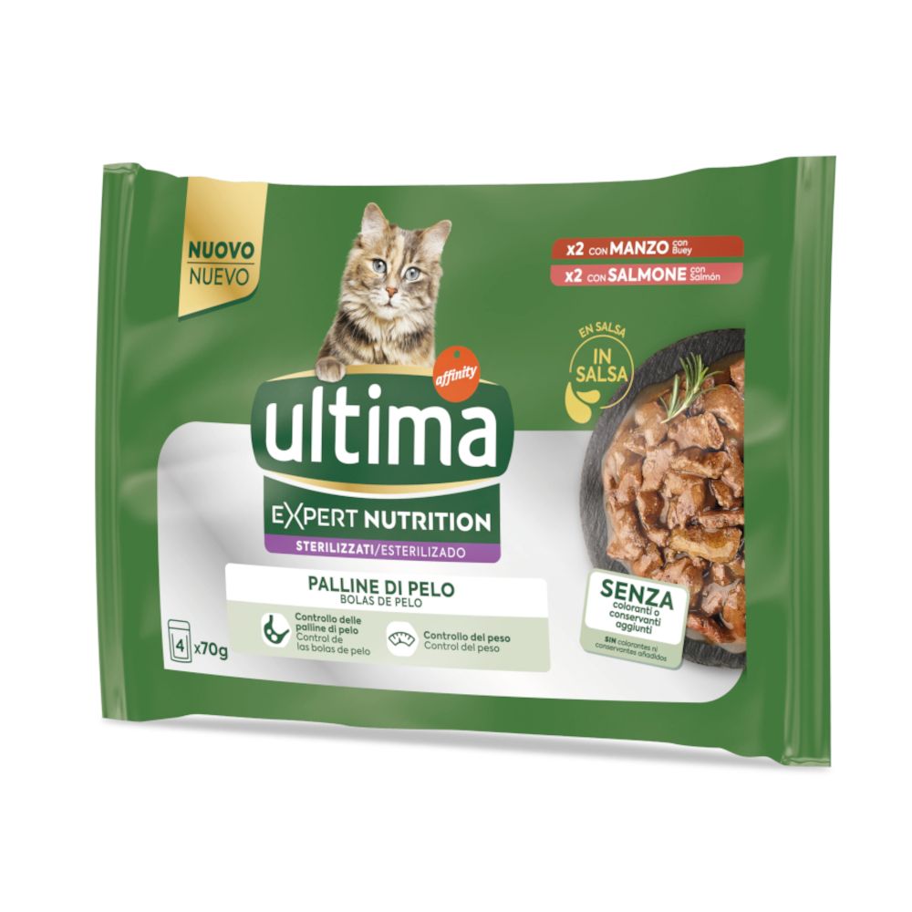 Ultima Cat Expert Nutrition Hairball Beef & Salmon 4 x 70g