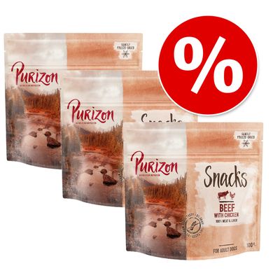 Purizon Dog Snacks Grain-Free Saver Pack 3 x 100g Beef with Chicken