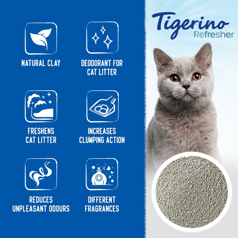 Tigerino Refresher Natural Clay Deodorant for Cat Litter - 3 scent variants Baby Powder (700g)