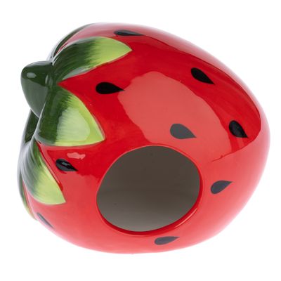 TIAKI Strawberry Ceramic House for Hamsters & Mice 15 x 12 x 12 cm (L x W x H)