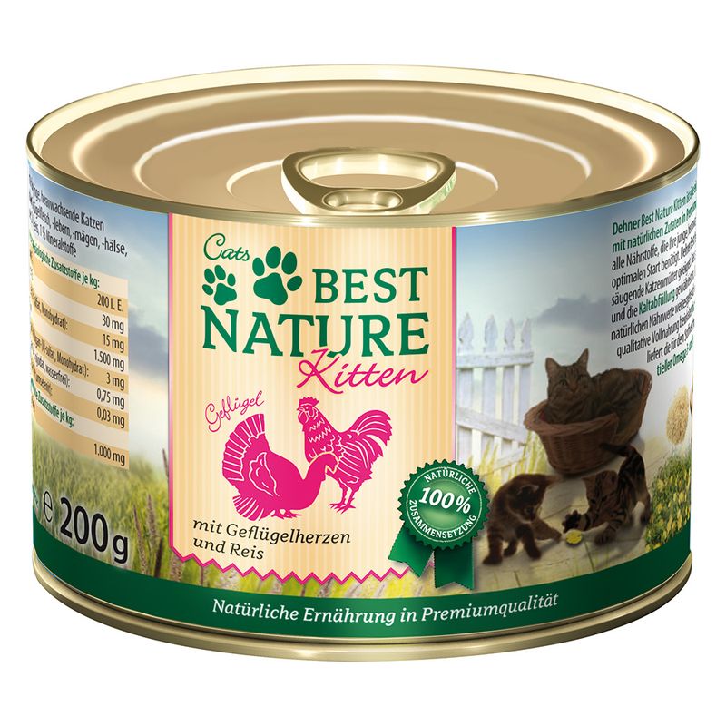 Best Nature Kitten Saver Pack 12 x 200g Poultry Hearts & Rice