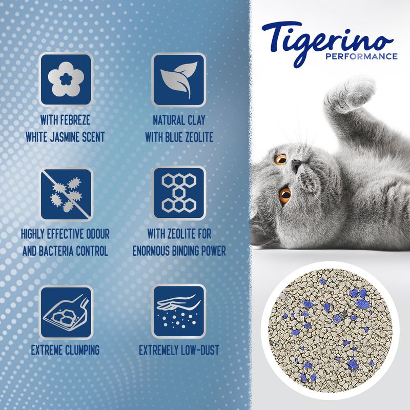 Tigerino Performance Cat Litter Zeolite Control - Febreze White Jasmine Scent 12kg