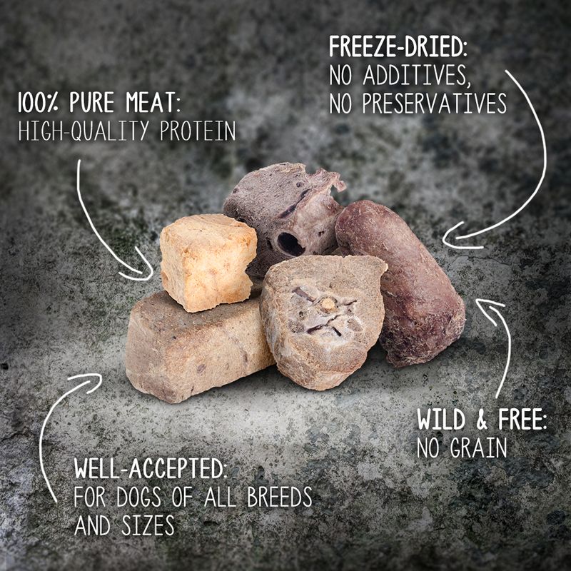 Wolf of Wilderness RAW Freeze-dried Snacks Saver Packs 4 Varieties: Lamb, Chicken, Beef, Duck (300g)