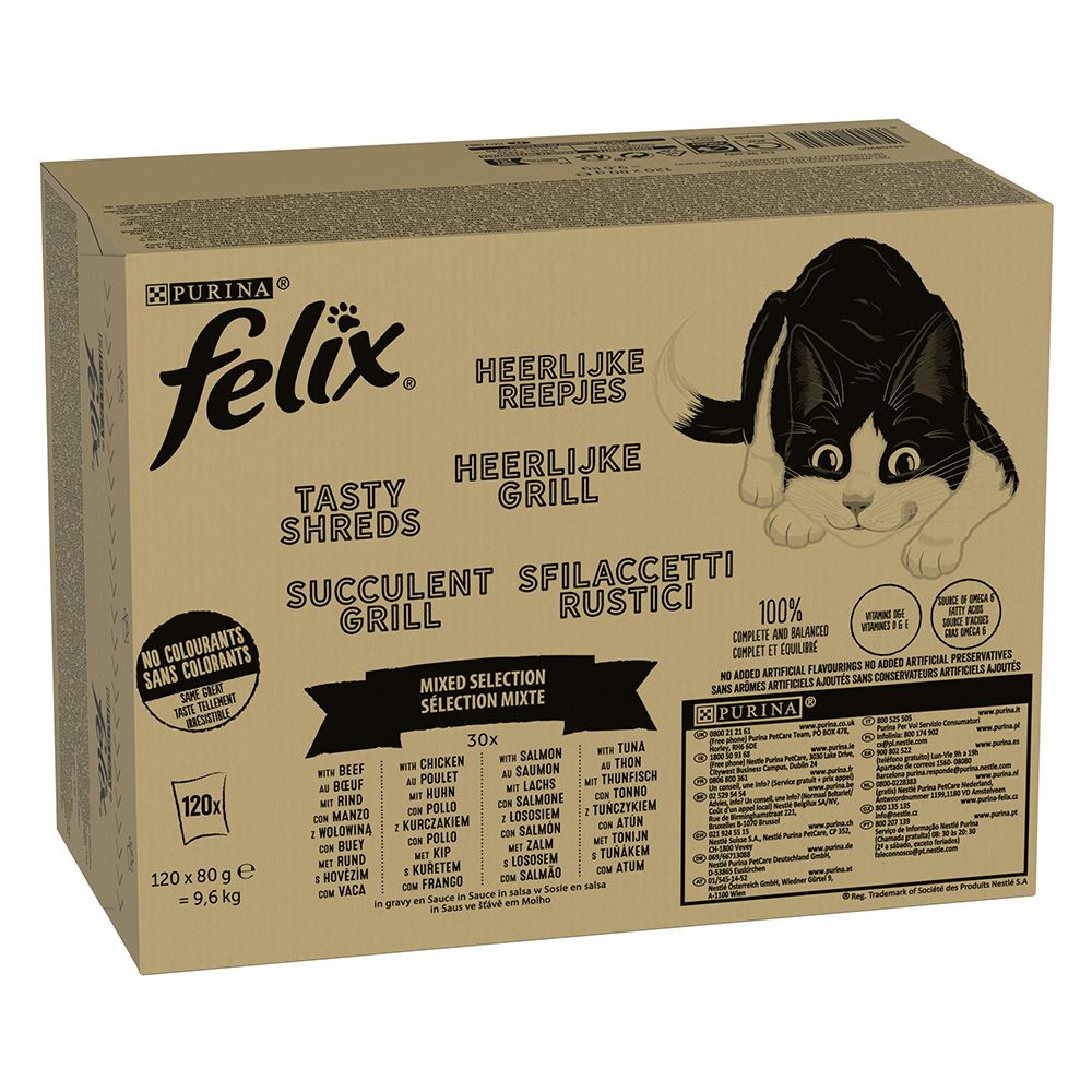 Felix Tasty Shreds Jumbo Pack 120 x 80g Mixed Selection