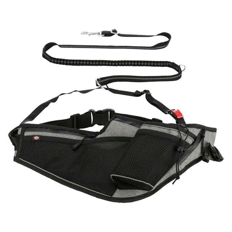 Trixie Jogging Belt with Leash - Grey/ Black Belt: 70 – 130 cm, Leash: 115 – 150 cm / 20mm