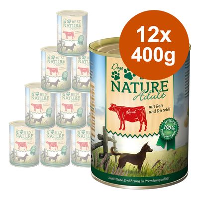 Best Nature Dog Adult Saver Pack 12 x 400g Beef, Rice & Safflower Oil