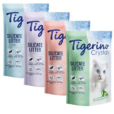 Tigerino Crystals Cat Litter Mixed Trial Pack 4 Varieties: Classic, Flower, Lavender & Aloe Vera (6 x 5l)