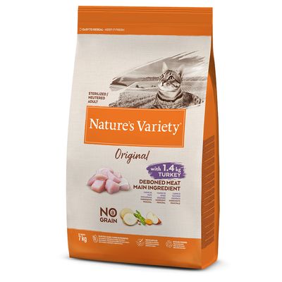 7kg Nature's Variety Dry Cat Food + 12 x 85g Wet Cat Food Free! * No Grain Sterilised Adult Turkey (7kg) + Mixed Pack Bites in Gravy (12 x 85g)