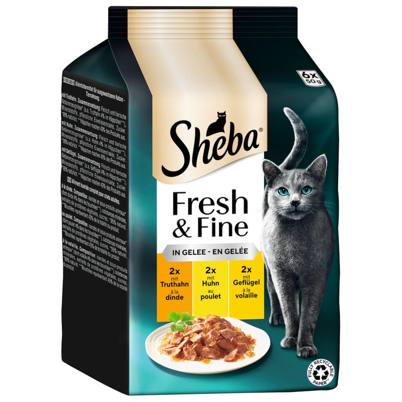 Sheba Fresh Choice Mini Pouches 6 x 50g Chicken, Turkey & Duck in Gravy