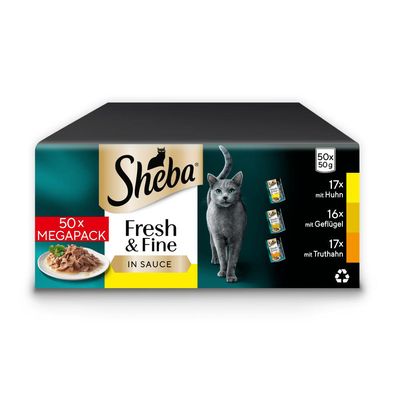 Sheba Fresh Choice Mini Pouches Multipack 50 x 50g Multipack with Chicken, Poultry & Turkey in Gravy
