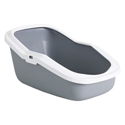 Savic Aseo Cat Litter Tray with High Edge Light Grey / White