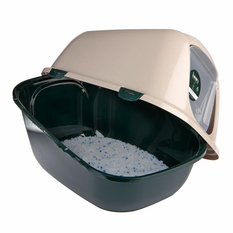 kooa Covered Cat Litter Tray - 90% recycled Plastic Dark green / beige