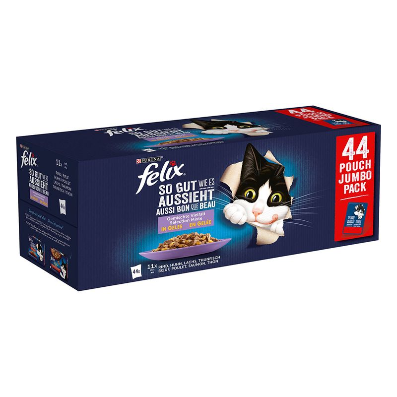 Felix As Good As It Looks Pouches in Jelly - 44 x 85g Chicken, Beef, Tuna & Salmon