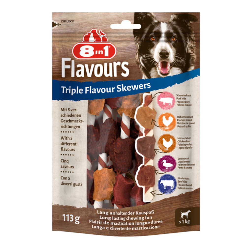 8in1 Triple Flavour Skewers 113g (6 Chews)