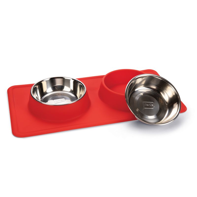 Karlie Stainless Steel Silicone Dex Diner Set Dog Bowl 2 x 350ml, 14cm diameter Black