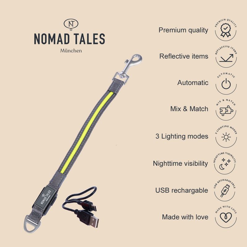 Nomad Tales Spirit USB LED Lead Extender - Neon Yellow & Grey Size S/M: approx. 39cm (L)
