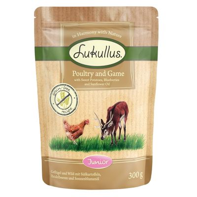 Lukullus Junior Grain-Free Pouches 6 x 300g Poultry & Game