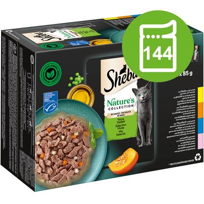 Sheba Nature's Collection in Sauce Saver Pack 144 x 85g Fine Variety (Chicken, Turkey, Tuna, Salmon)