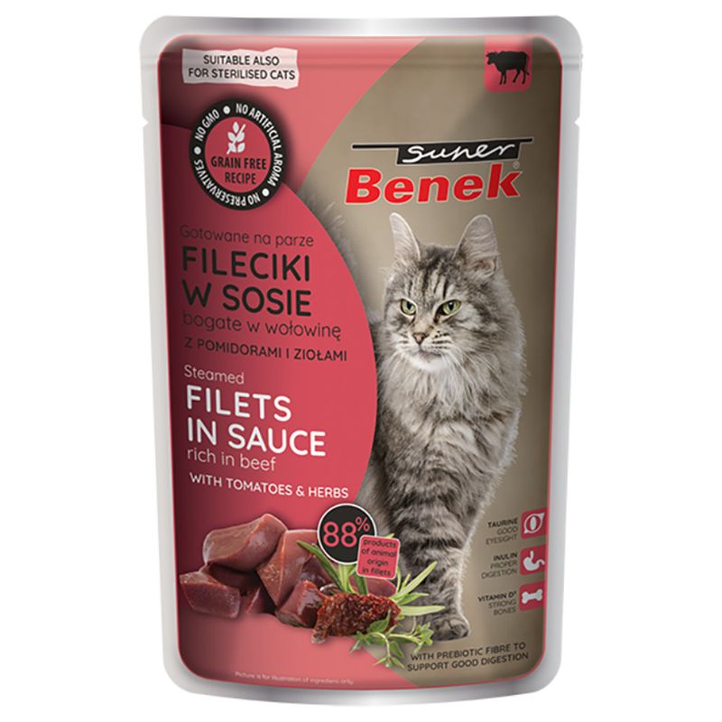 Super Benek Grain-Free Steamed Fillets 28 x 85g Turkey with Sea Buckthorn in Gravy