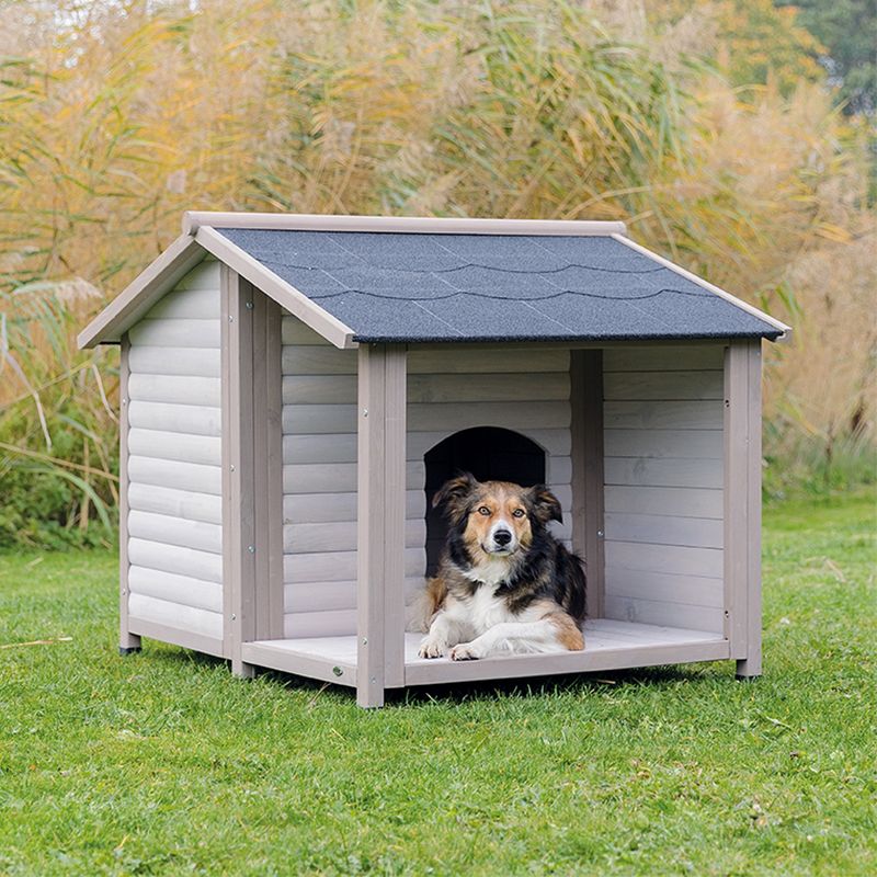 Trixie Natura Log Cabin with Porch Dog Kennel Size M/L: 100 x 130 x 105 cm (L x W x H), Grey (2 packages*)