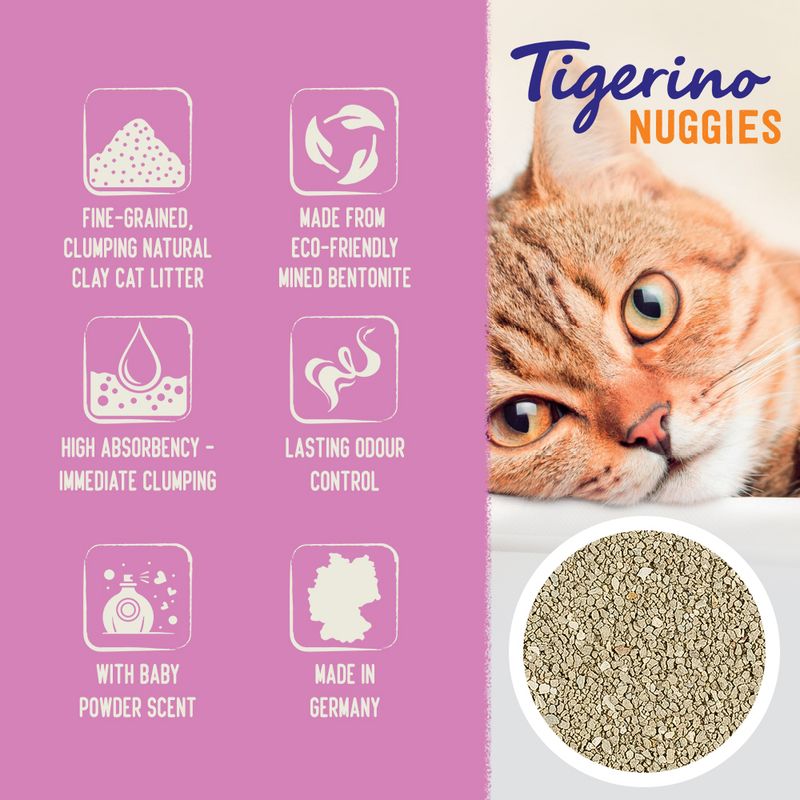 Tigerino Nuggies Cat Litter – Baby Powder Scent 14l