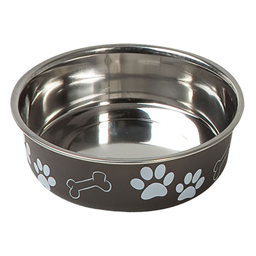 Karlie Stainless Steel Bowl with Paw Motif - Black 800ml, 17cm diameter