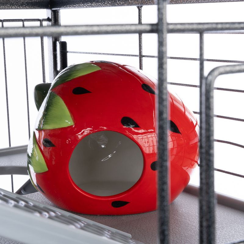 TIAKI Strawberry Ceramic House for Hamsters & Mice 15 x 12 x 12 cm (L x W x H)