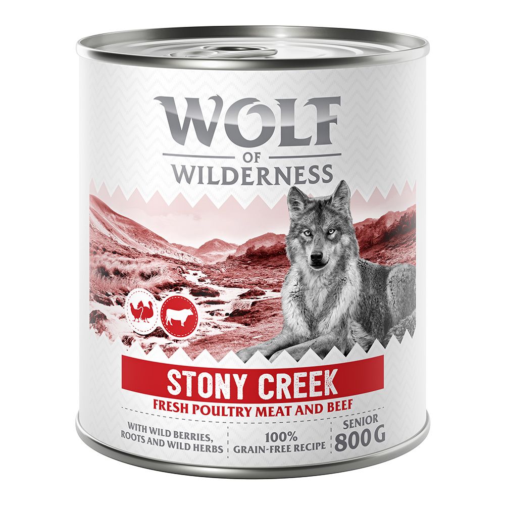 Wolf of Wilderness Senior 6 x 800g - With lots of fresh poultry Mixed Pack (2x Sandy Path, 2x Stony Creek, 2x Muddy Routes)