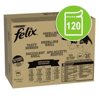 Felix Tasty Shreds Jumbo Pack 120 x 80g Mixed Selection