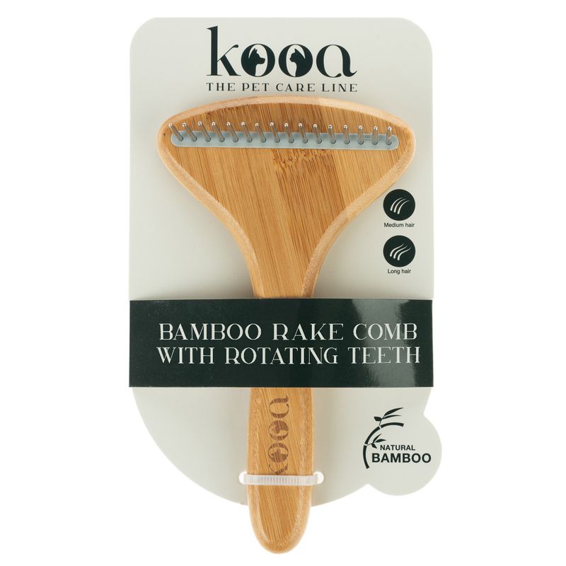 kooa Bamboo Undercoat Rake with Rotating Pins 17.5 x 10cm (L x W)