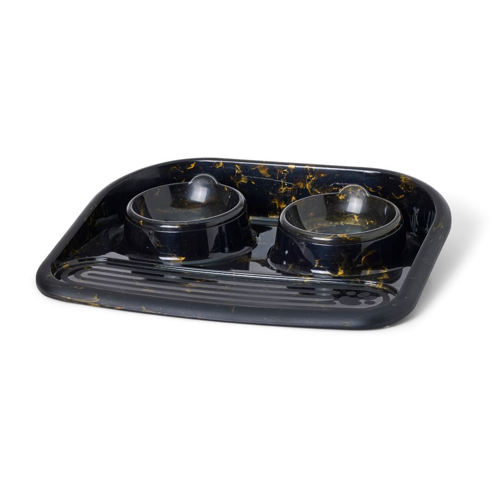 Savic Feeding Bar Butler Marble Black & Gold 2 x 300ml, 14.5cm (W)