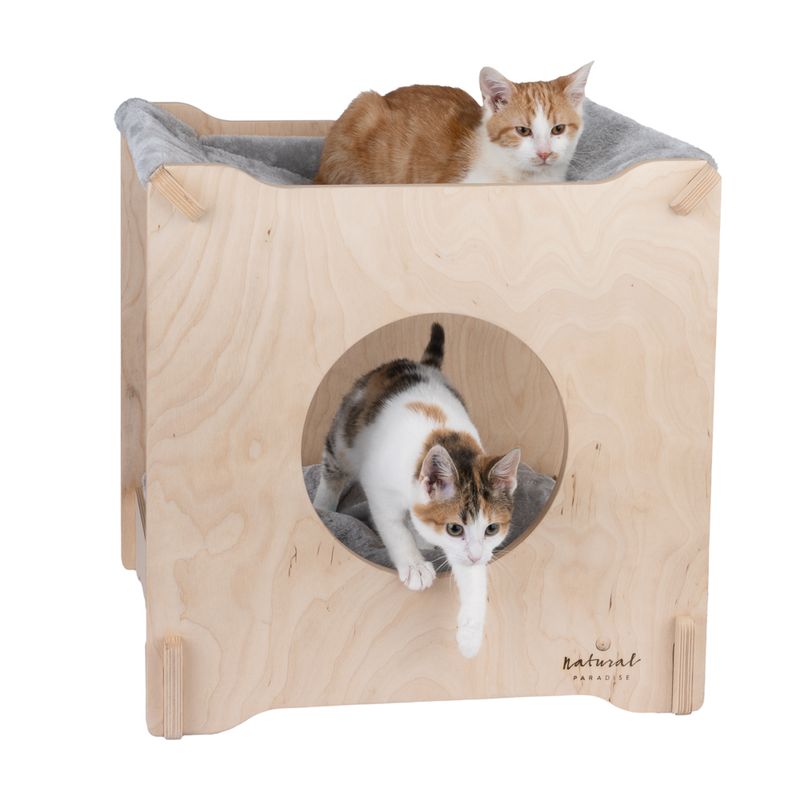 Natural Paradise Mimosa Cat Den Natural wood with cream cover