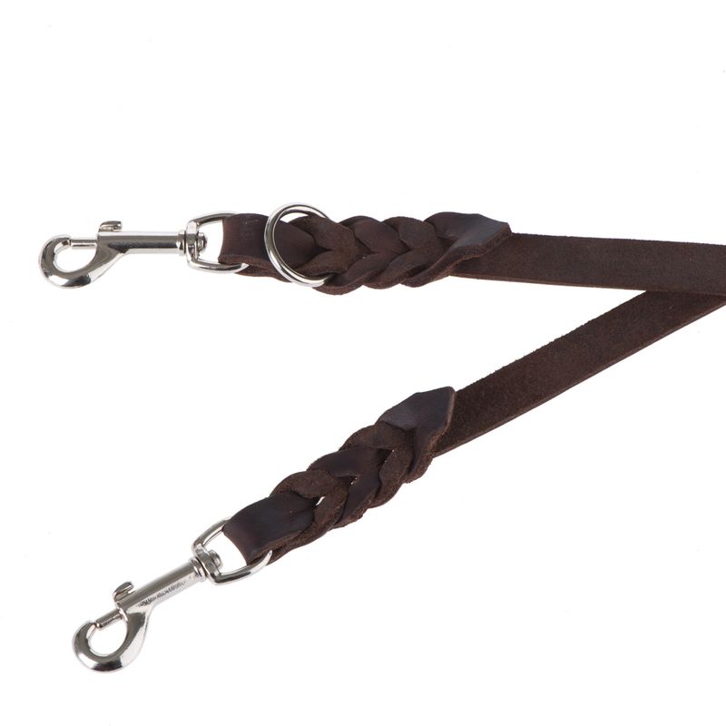Heim Plaited Leather Double Dog Lead - Brown 220cm