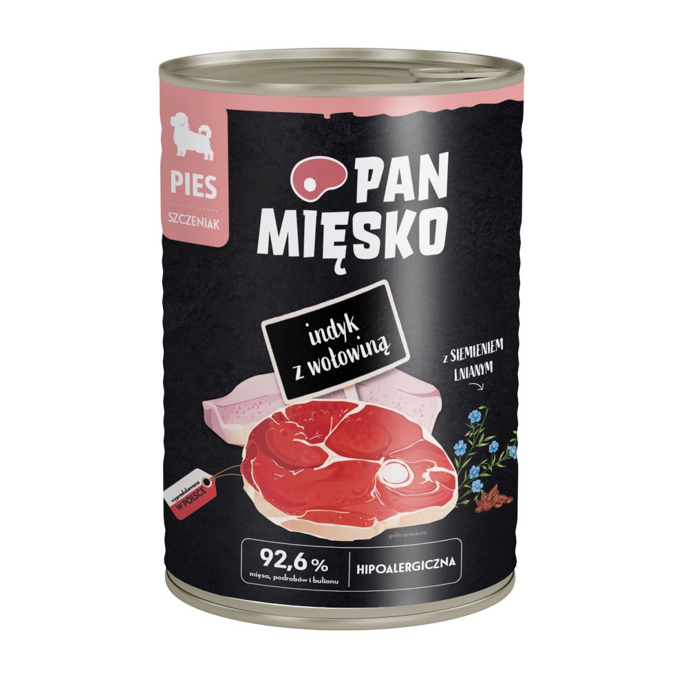 Pan Mięsko Dog Mega Pack 36 x 400g Puppy Turkey with Beef