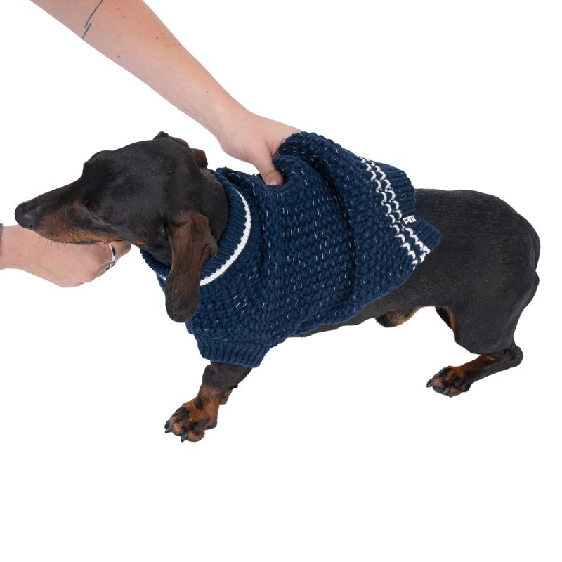 TIAKI Reflective Knit Dog Jumper - Dark Blue approx. 35cm Back Length