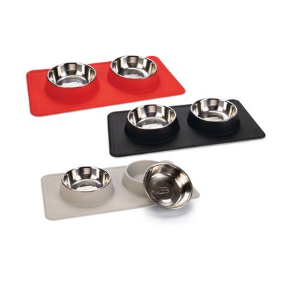 Karlie Stainless Steel Silicone Dex Diner Set Dog Bowl 2 x 350ml, 14cm diameter Black