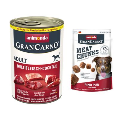 animonda Wet Dog Food + 80g animonda Gran Carno Dog Snack Free! * Adult Multi-Meat Cocktail (6 x 800g) + Meat Chunks - Medium/Maxi Pure Beef (80g)