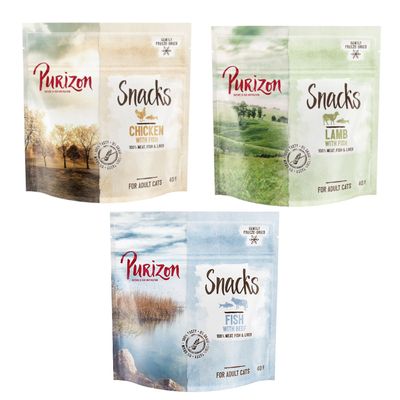 Purizon Cat Snacks Grain-Free Mixed Trial Pack 3 x 40g Chicken with Fish / Lamb with Fish / Fish with Beef