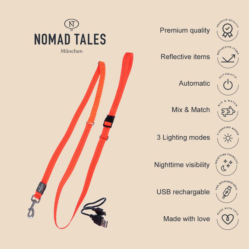 Nomad Tales Spirit USB LED Orange Jogging Lead 180 - 250cm x 25mm (L x W)